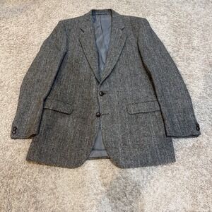 Alexandre Of England Harris Tweed Blazer Mens 42L Gray Herringbone Made England
